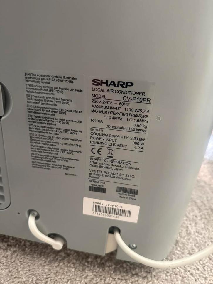 Sharp CV-P10PR Mobiele Airco, Witgoed en Apparatuur, Airco's, Gebruikt, Mobiele airco, Minder dan 60 m³, 3 snelheden of meer, Koelen en Ontvochtigen