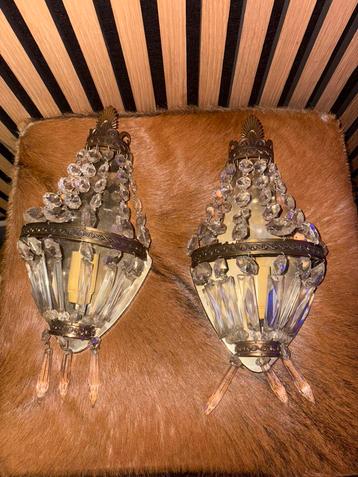 Twee Wandlampjes kristal – Jaren 60 beschikbaar voor biedingen