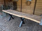 Prachtig massief eiken tafel met zwart stalen poten, Ophalen, Zo goed als nieuw, Rechthoekig, Hout