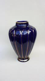 Exclusief KOBALT Blauw VAASJE ~ Accenten van Echt GOUD 15 cm, Blauw, Aardewerk of Porselein, Ophalen of Verzenden, Zo goed als nieuw