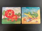 GRATIS 2 hout / houten puzzels 12 stukjes leeuw / krokodil, Gebruikt, 10 tot 50 stukjes, Ophalen of Verzenden, Van hout