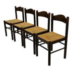 Set van 4 donkerbruine houten stoelen jaren 70 minimalist