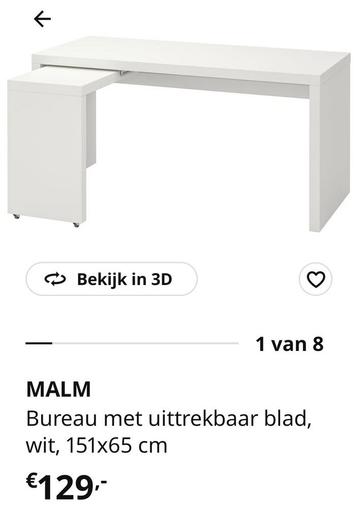 IKEA Malm Bureau met Uittrekbaar Blad - afbeelding 1