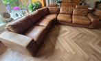 Lederen hoekbank inclusief hocker en hoofdsteunrollen, Huis en Inrichting, Banken | Bankstellen, Ophalen, 250 tot 300 cm, Gebruikt