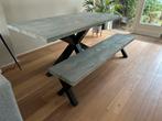 Steigerhouten eettafel met bankje 180x85cm, Huis en Inrichting, Tafels | Eettafels, Ophalen, Gebruikt, Steigerhout, industrieel
