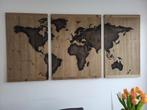 3-luik wereldkaart map of the world van steigerhout - wand, Zo goed als nieuw, Ophalen