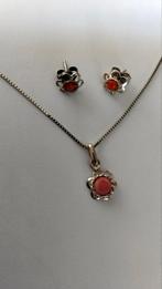 Zilver setje met  bloed koraal zie foto opruiming, Sieraden, Tassen en Uiterlijk, Kettingen, Ophalen of Verzenden, Zo goed als nieuw