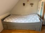 Stoer steigerhouten bed met onderschuifbed, grijs, Ophalen, 90 cm, Eenpersoons, Steigerhout