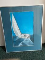 Tekening van een zeilboot in een aluminium lijst, Ophalen of Verzenden