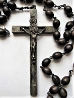 Rozenkrans grote houten kralen en groot messing kruis (8043-, Ophalen