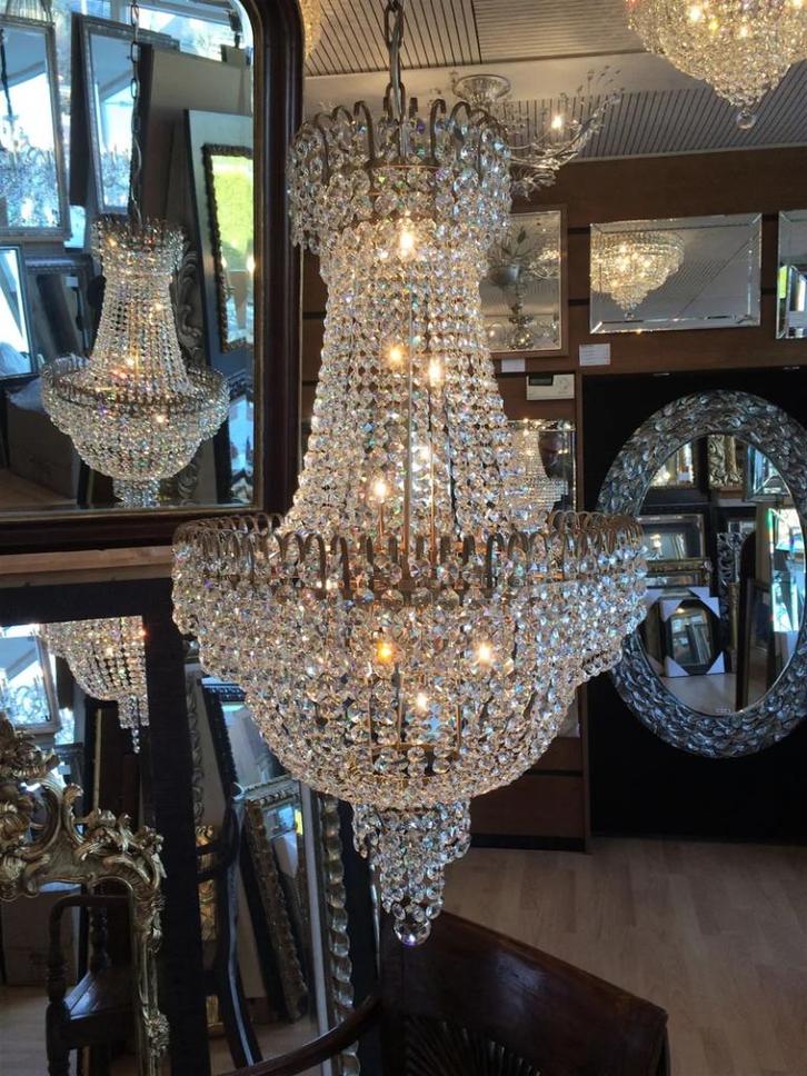 Kristallen zakkroonluchter 40 of 50 cm Brons, Huis en Inrichting, Lampen | Hanglampen, Nieuw, 75 cm of meer, Ophalen of Verzenden