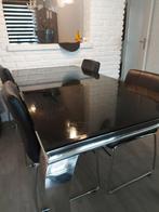 Zwaar!! Barok Eettafel blad zwart glas zilvere poten, Ophalen, 50 tot 100 cm, 150 tot 200 cm, Rechthoekig