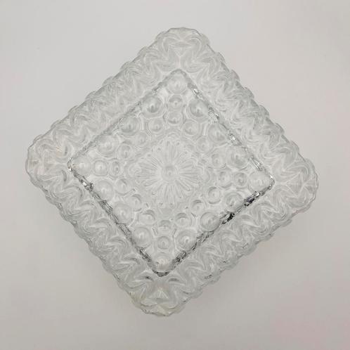 Vintage glazen plafonniere plafondlamp vierkant, Huis en Inrichting, Lampen | Plafondlampen, Zo goed als nieuw, Glas, Ophalen of Verzenden