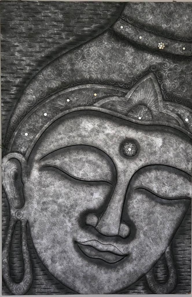 Boeddha Wandpaneel gekocht bij de wereldwinkel ., Antiek en Kunst, Kunst | Schilderijen | Abstract, Ophalen