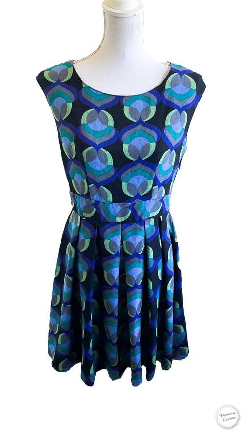 Retro Jurk Louche Maat S, Kleding | Dames, Jurken, Zo goed als nieuw, Maat 36 (S), Blauw, Boven de knie, Ophalen of Verzenden