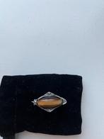 Art Deco broche met tijgeroog & markesiet, Overige materialen, Bruin, Minder dan 4 cm, Ophalen of Verzenden
