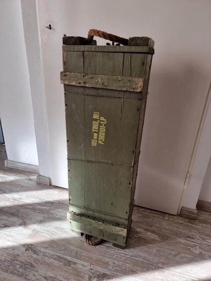 Vintage munitiekist - decoratie - grote kist - 95x30x19 cm, Huis en Inrichting, Woonaccessoires | Kisten, Zo goed als nieuw, Minder dan 50 cm