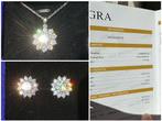 Moissanite set met certificaat. Oorbellen en ketting 5 kt, Verzenden, Nieuw, Met edelsteen, Zilver