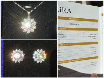Moissanite set met certificaat. Oorbellen en ketting 5 kt beschikbaar voor biedingen
