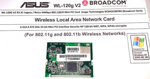 Asus WL-120G V2 R3.31 54Mbps Mini PCI Card Wifi WPA WPA2, Computers en Software, Netwerkkaarten, Zo goed als nieuw, Intern, Ophalen of Verzenden