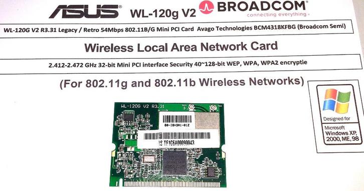 Asus WL-120G V2 R3.31 54Mbps Mini PCI Card Wifi WPA WPA2, Computers en Software, Netwerkkaarten, Zo goed als nieuw, Intern, Ophalen of Verzenden