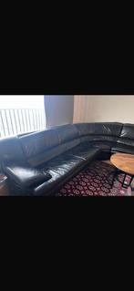 Zwart leer bank met tafel en ook eat tafel, Ophalen of Verzenden, Leer
