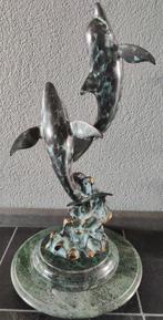 Sculptuur bronzen beeld twee dolfijnen, Antiek en Kunst, Ophalen