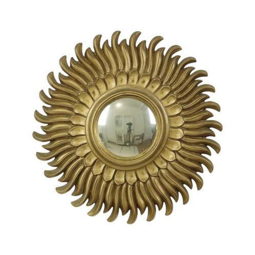 Vintage Zonnespiegel Sunburst Spiegel Convex Goud Hars 42cm, Antiek en Kunst, Antiek | Spiegels, Minder dan 50 cm, Minder dan 100 cm