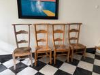 4 oude vintage bidstoelen met rieten zitting - Opknappers!, Huis en Inrichting, Stoelen, Gebruikt, Bruin, Ophalen of Verzenden