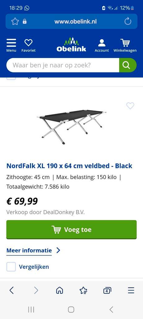 Obelink Veldbedden 2x, Caravans en Kamperen, Kampeeraccessoires, Zo goed als nieuw, Ophalen