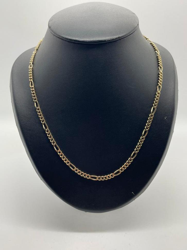 Z422 Prachtige zilveren figaro ketting goudkleur, Sieraden, Tassen en Uiterlijk, Kettingen, Zilver, Goud, Ophalen of Verzenden