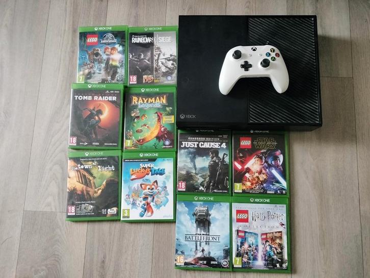 Xbox One incl controller en games, Spelcomputers en Games, Spelcomputers | Xbox One, Zo goed als nieuw, Xbox One, 500 GB, Met 1 controller