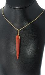 Bloedkoraal antiek pegel druppel ketting hanger 18k goud, Sieraden, Tassen en Uiterlijk, Antieke sieraden, Ophalen of Verzenden