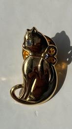 Gouden Kat Broche met Edelstenen vintage, Sieraden, Tassen en Uiterlijk, Broches, Minder dan 4 cm, Ophalen of Verzenden, Zo goed als nieuw