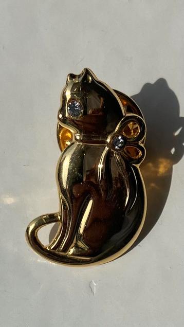Gouden Kat Broche met Edelstenen vintage beschikbaar voor biedingen
