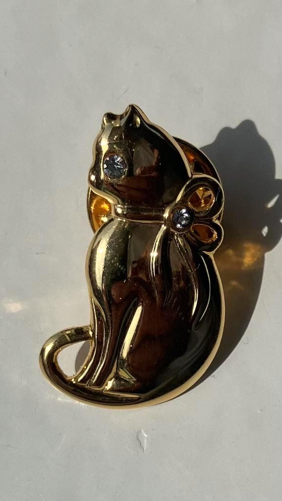 Gouden Kat Broche met Edelstenen vintage, Sieraden, Tassen en Uiterlijk, Broches, Zo goed als nieuw, Goud, Minder dan 4 cm, Met edelsteen
