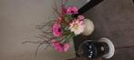 Toetervaasje met zijdenbloemen, Huis en Inrichting, Overige kleuren, Ophalen of Verzenden, Minder dan 50 cm, Glas