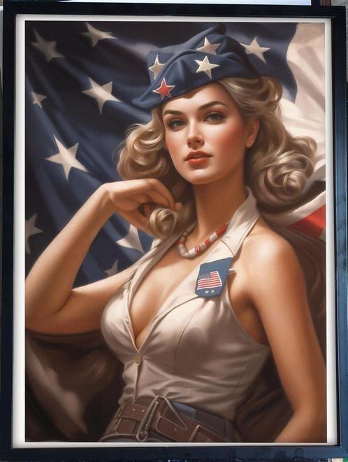 [Poster in Frame] Sexy Leger USA WW2 Pin up Girl, Verzamelen, Militaria | Tweede Wereldoorlog, Foto of Poster, Verzenden