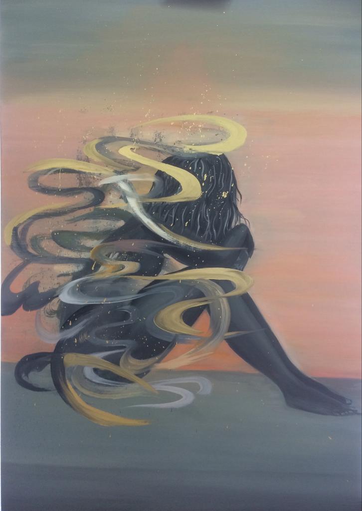 Abstract Kunstwerk met Figuur en Dynamische Lijnen, Ophalen