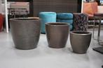 Nieuwe ronde bloempotten metaal gehamerd taupe 3 maten
