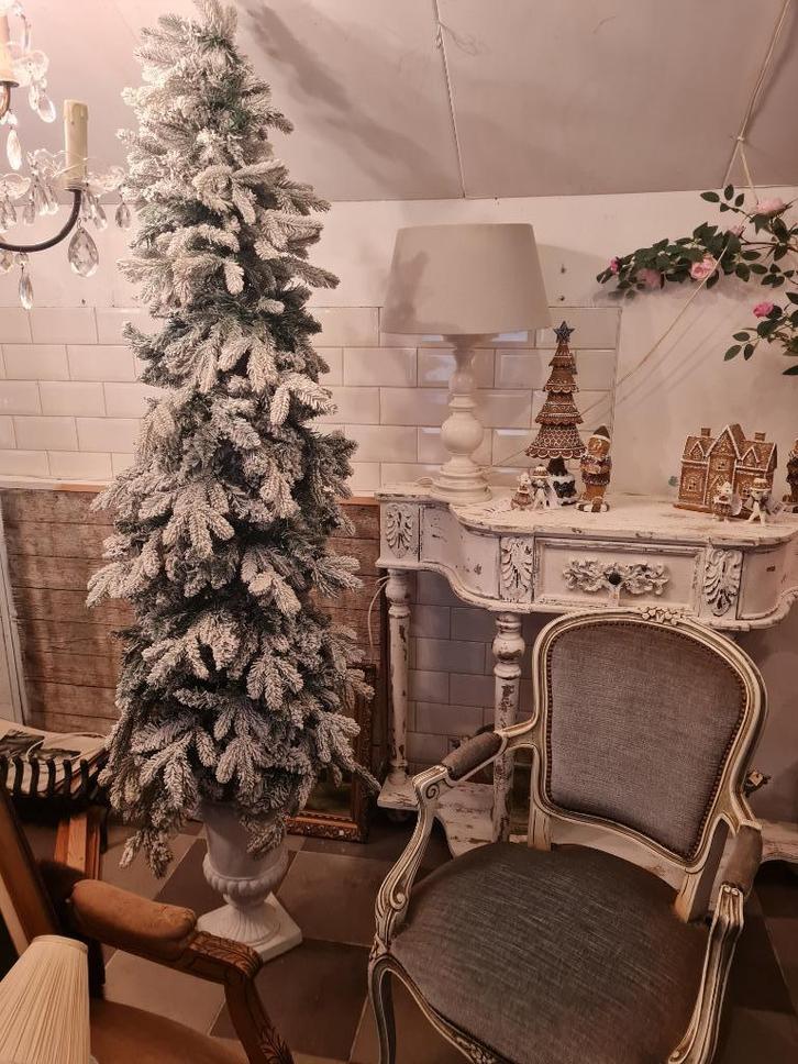 Besneeuwde kerstbomen in gietijzeren pot p/st 150, Diversen, Kerst, Zo goed als nieuw, Ophalen