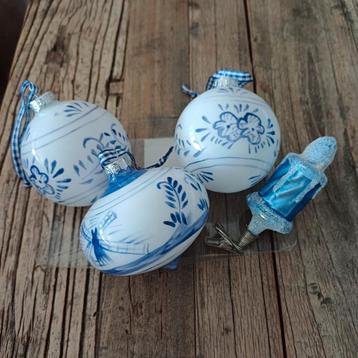 3 delfsblauwe kerstboom kerstballen en kaarsje op clip beschikbaar voor biedingen