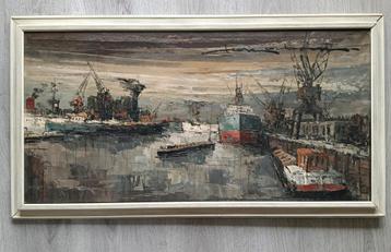 1950 - Rotterdam - Havengezicht - Gesigneerd  beschikbaar voor biedingen