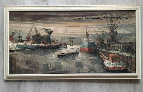 1950 - Rotterdam - Havengezicht - Gesigneerd, Antiek en Kunst, Kunst | Schilderijen | Klassiek, Ophalen of Verzenden