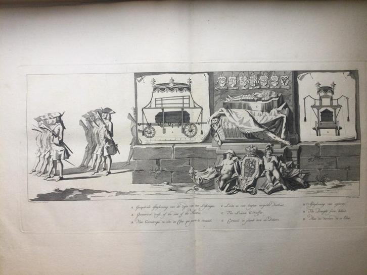 Delft, lijkwagen Friso van Oranje, 1752, Antiek en Kunst, Kunst | Etsen en Gravures, Verzenden