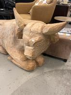 Beeldhouwerk - houten stier H65xB130xD40cm, Ophalen, ., Overige typen, Zo goed als nieuw