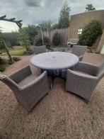 Tuinset met ronde tafel en 4 wicker stoelen, 4 zitplaatsen, Kunststof, Gebruikt, Ophalen of Verzenden