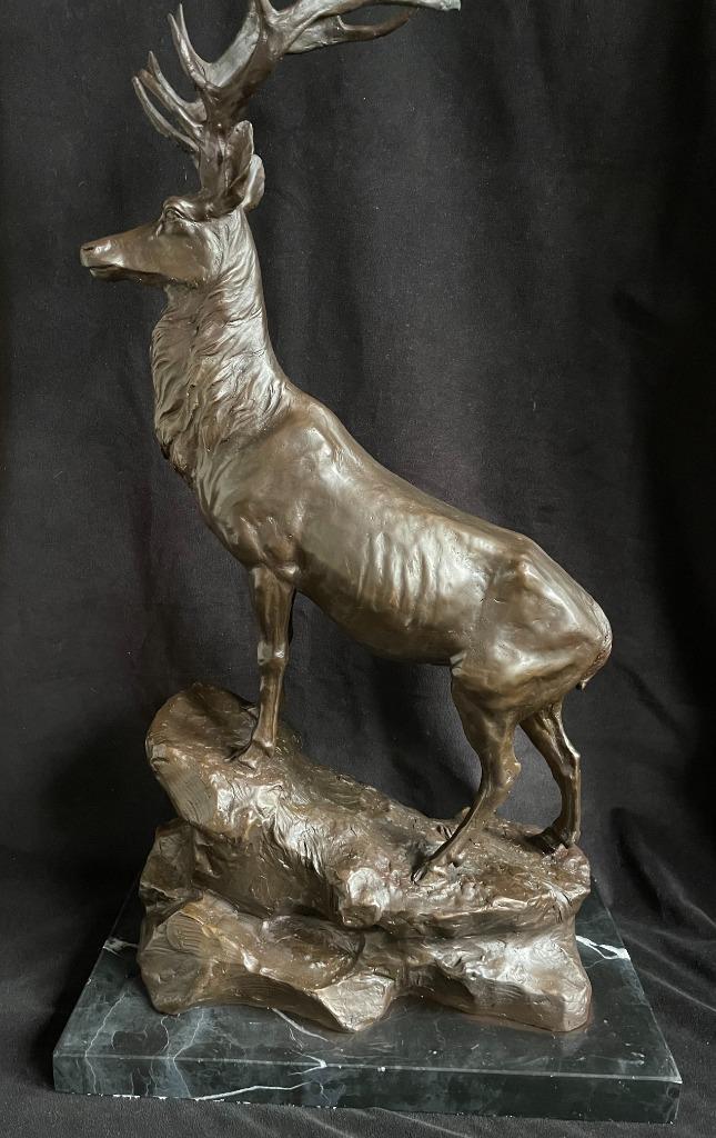Bronzen hert op rots. Groot 71cm/15 kg imposant zuiver brons, Antiek en Kunst, Kunst | Beelden en Houtsnijwerken, Ophalen of Verzenden