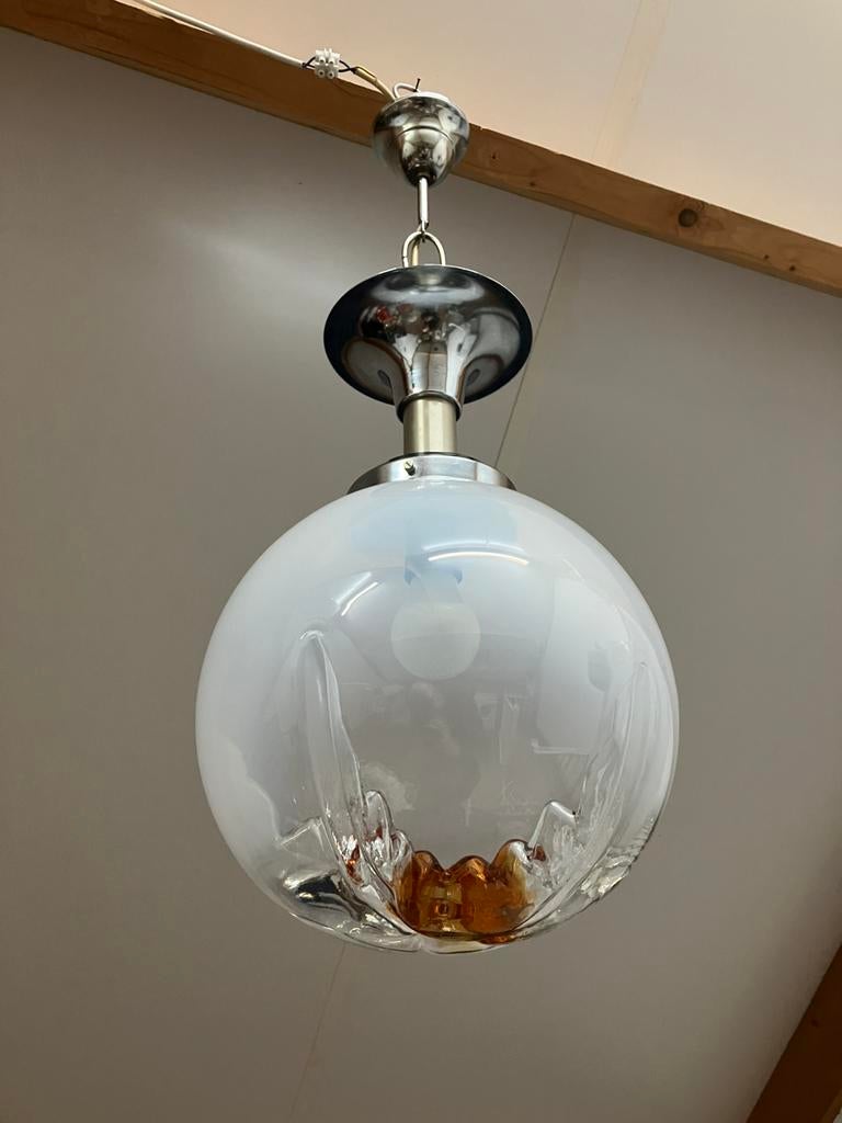 Vintage murano glazen hanger lamp Mazzega Sphere Italië 1970, Ophalen of Verzenden, Gebruikt, Glas, Minder dan 50 cm