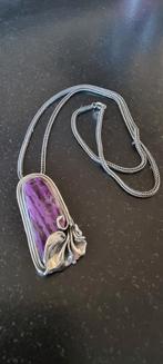 Zilveren vintage ketting met sugiliet? Omlijst zilver blad, Verzenden, Zo goed als nieuw, Zilver, Zilver